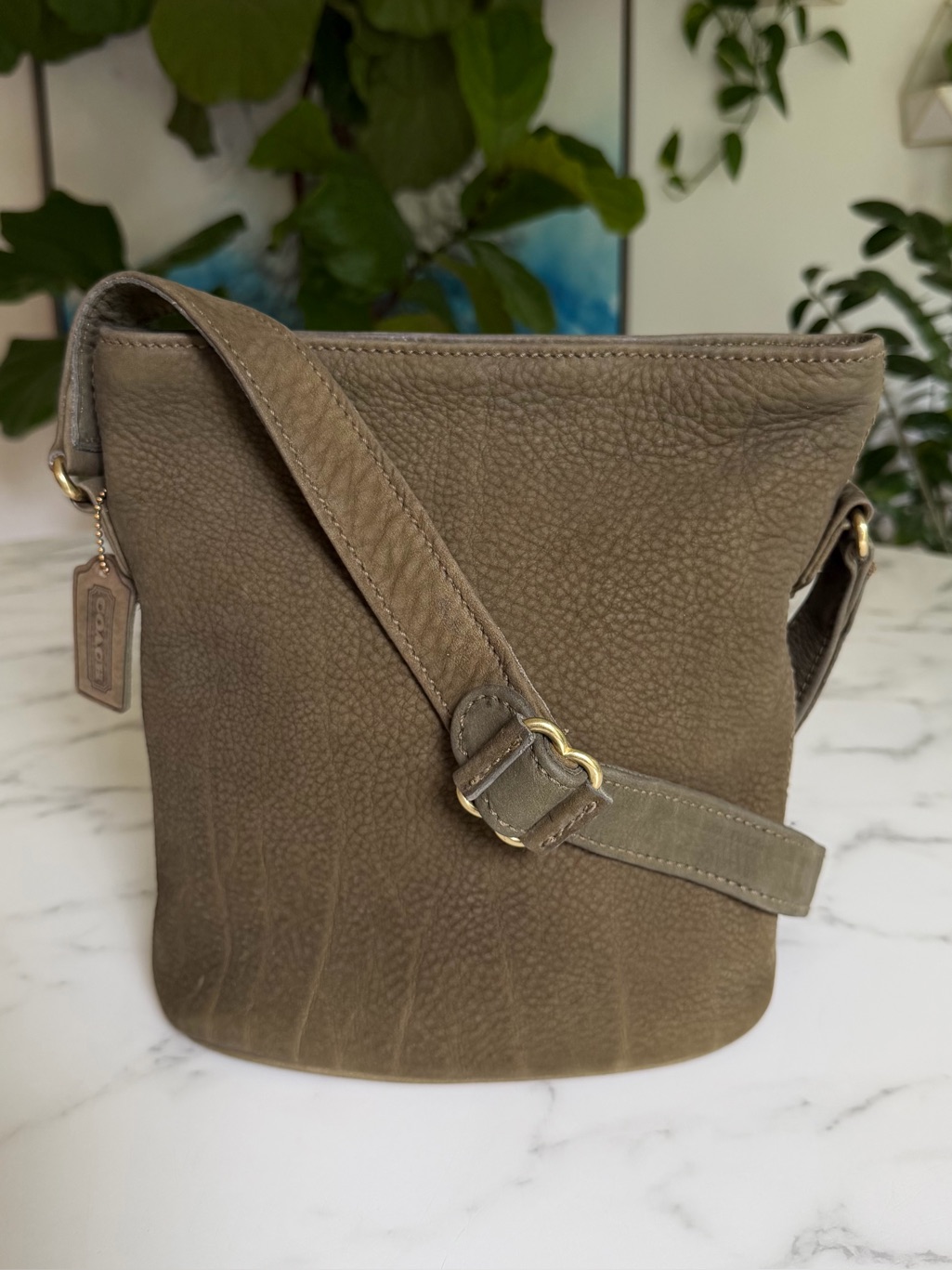 Coach Vintage Sonoma Small Bucket Zip Nubuc 4933 Sage Green Crossbody Bag 90's